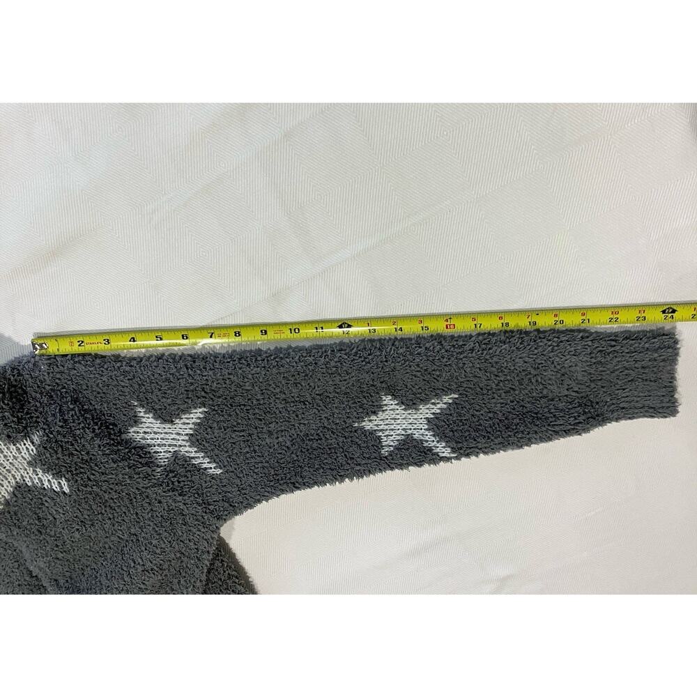 POL Relaxed Gray & White Star Patterned Sherpa Knit Sweater Soft Size M - Picture 7 of 11